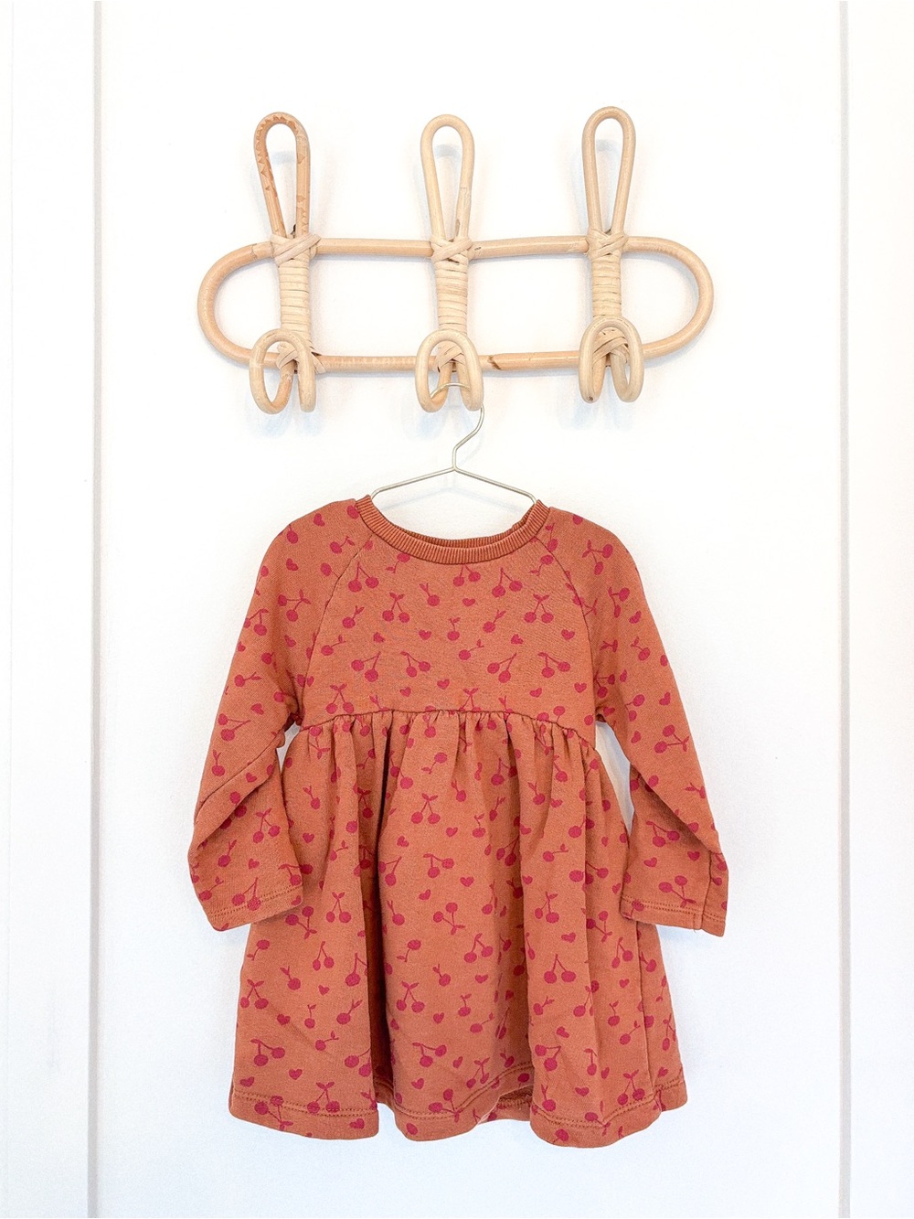 Zara Toddler Rust Orange Dress with Pink Cherry Print